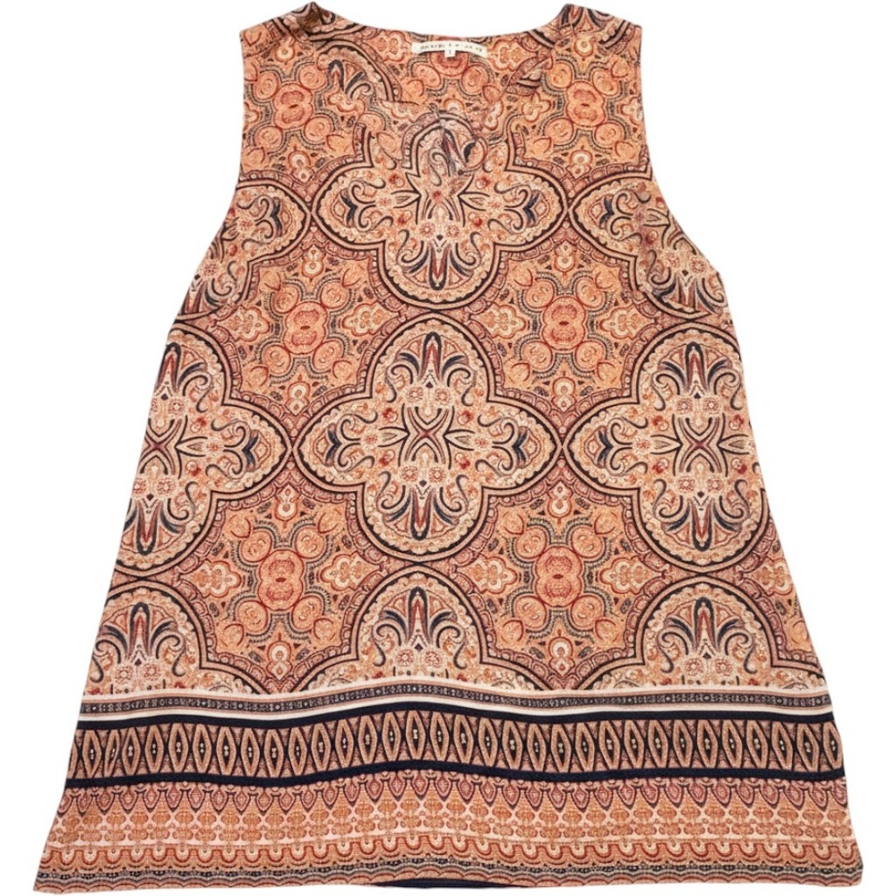 Violet + Claire Womens Orange Navy Paisley Sleeveless Split Neck Blouse Large